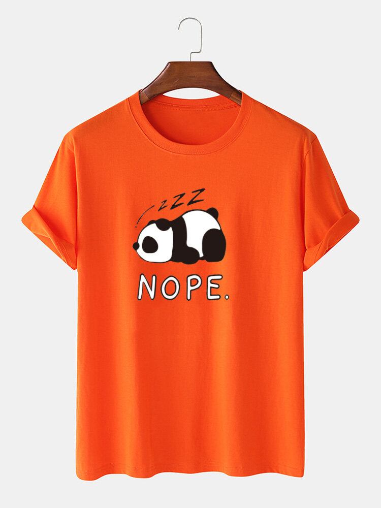 Mænd Nope Panda Print 100% Bomuld Løs Afslappet Kortærmet T-shirt