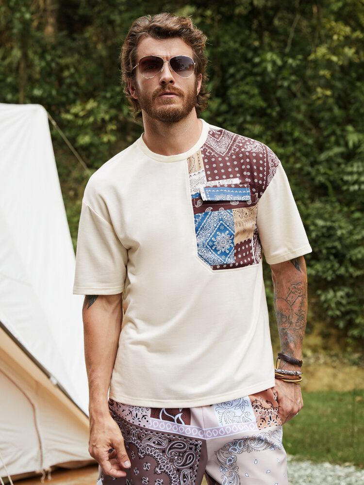 Mænd Paisley Patchwork Stitching Fritid Alle Matchede T-shirts