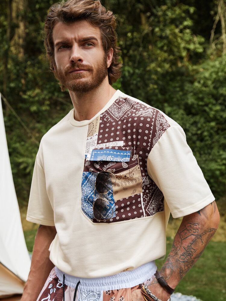 Mænd Paisley Patchwork Stitching Fritid Alle Matchede T-shirts