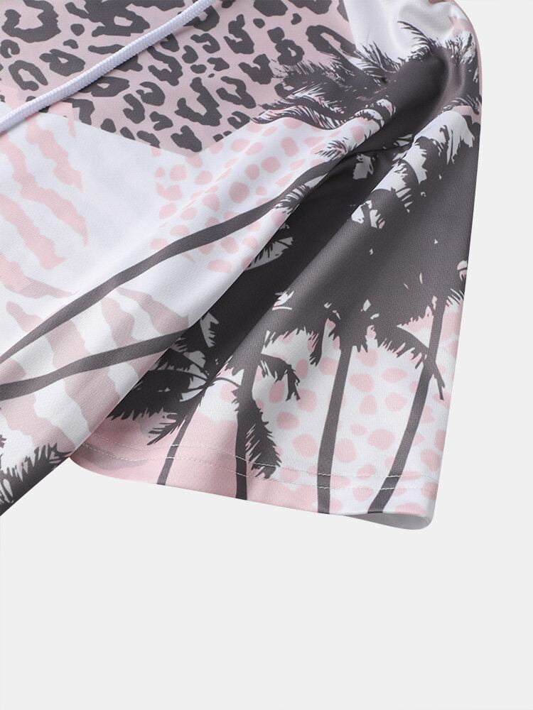 Mænd Palm Tree Leopard Hættesnøre Kortærmede Casual T-shirts