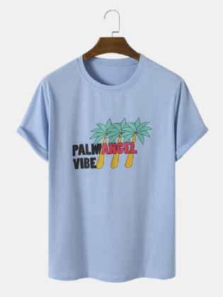 Mænd Palm Tree Letter Print Casual Alle Matchede Hudvenlige T-shirts Med Rund Hals