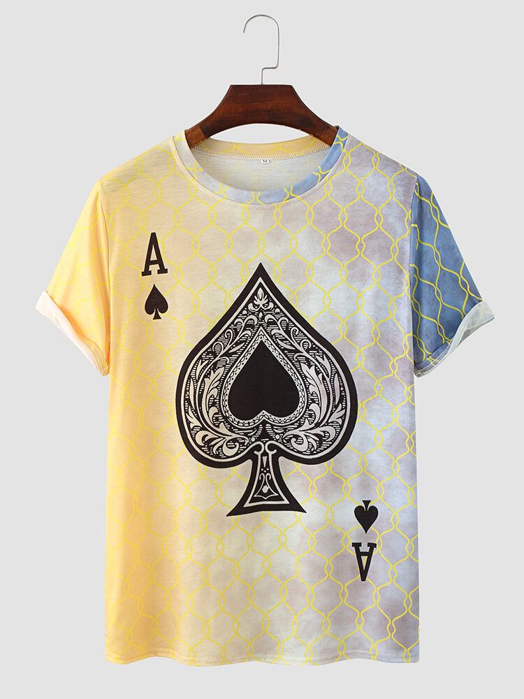 Mænd Poker Spade Ombre Print Hem Manchet Rundhals Afslappet T-shirt