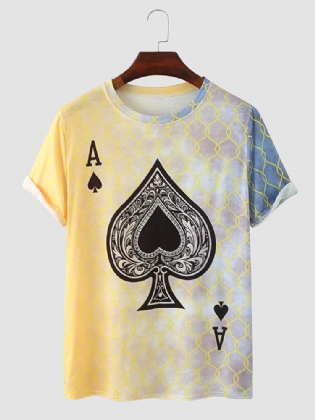 Mænd Poker Spade Ombre Print Hem Manchet Rundhals Afslappet T-shirt