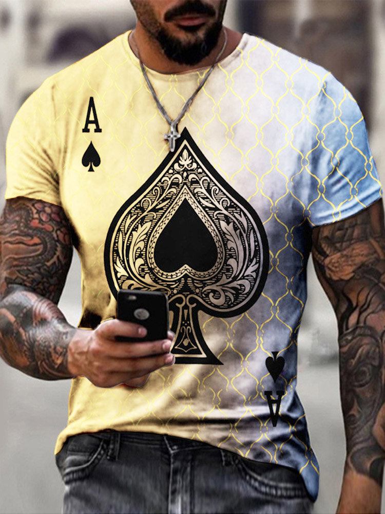 Mænd Poker Spade Ombre Print Hem Manchet Rundhals Afslappet T-shirt