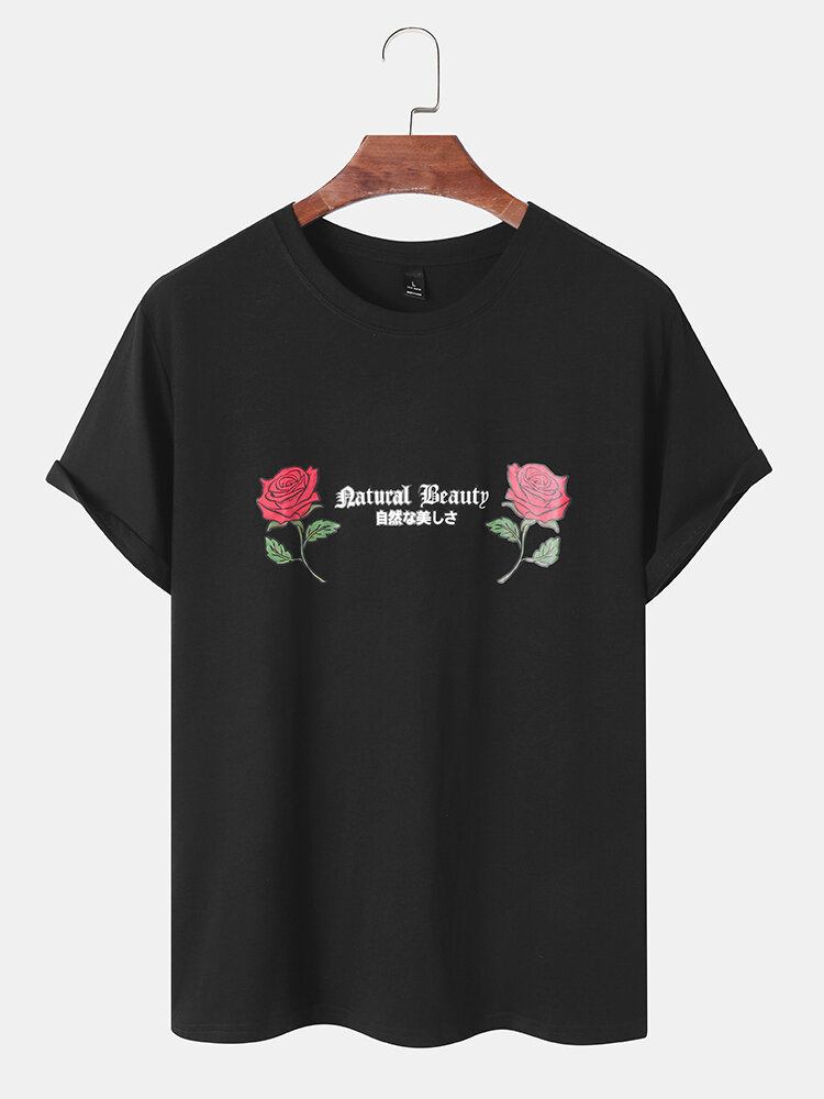 Mænd Rose Letter Graphic All Matchet Hudvenlig Fritid Kortærmet T-shirt