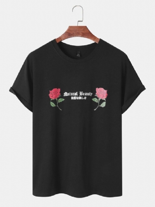 Mænd Rose Letter Graphic All Matchet Hudvenlig Fritid Kortærmet T-shirt