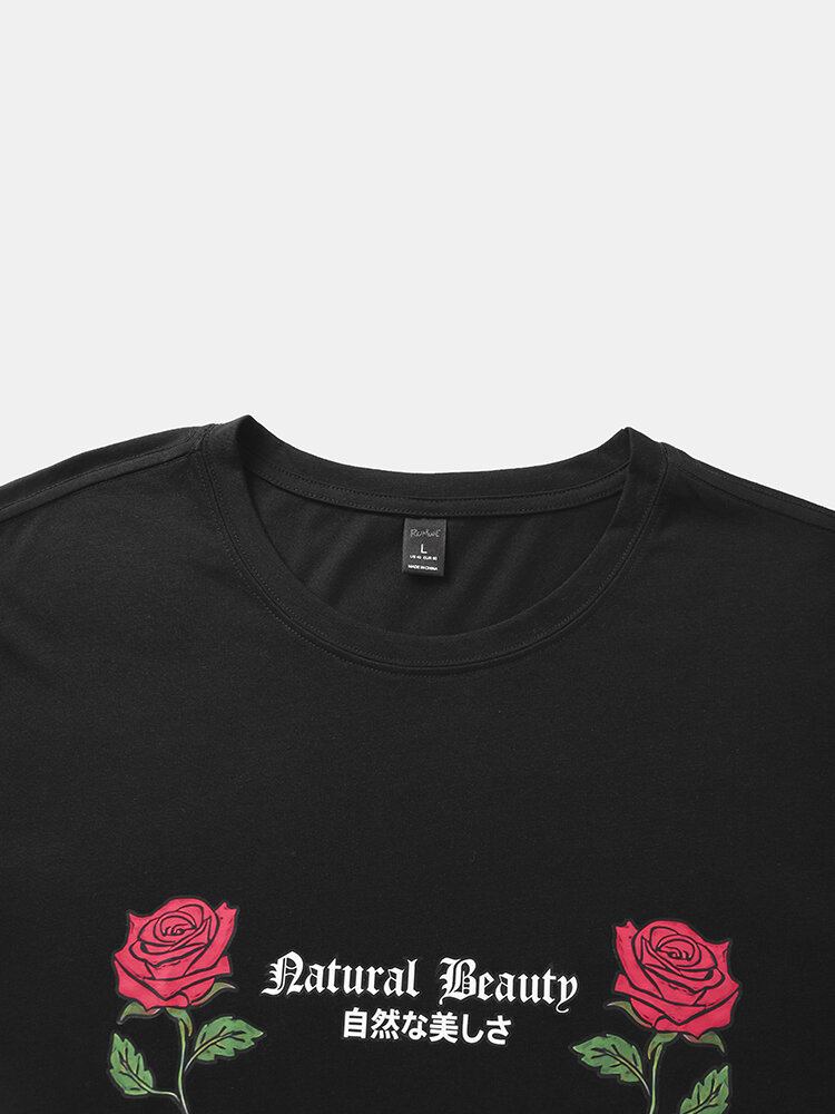 Mænd Rose Letter Graphic All Matchet Hudvenlig Fritid Kortærmet T-shirt