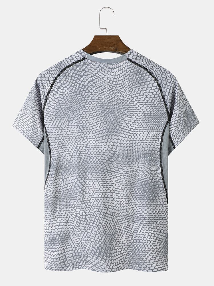 Mænd Snakes Skin Print Høj Elasticitet Rundhals Casual Kortærmede Bløde T-shirts