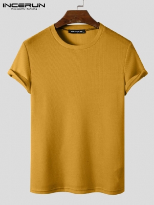 Mænd Solid Strik Rund Hals Slim Fit Kortærmet T-shirt