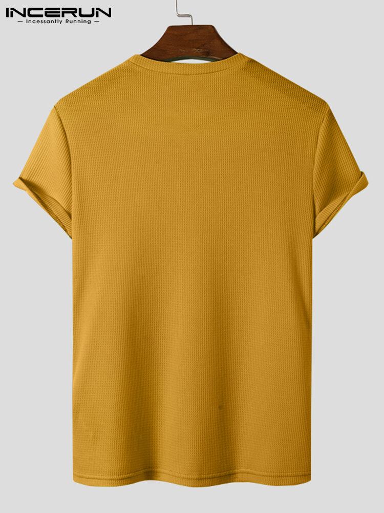 Mænd Solid Strik Rund Hals Slim Fit Kortærmet T-shirt