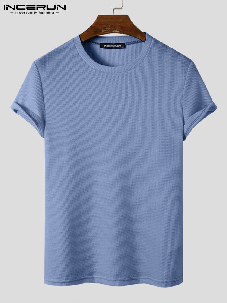 Mænd Solid Strik Rund Hals Slim Fit Kortærmet T-shirt