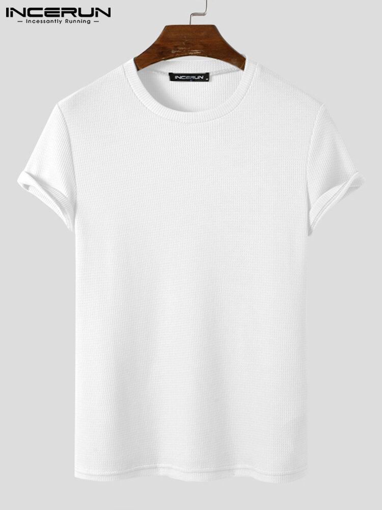 Mænd Solid Strik Rund Hals Slim Fit Kortærmet T-shirt