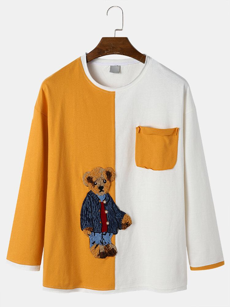 Mænd Teddy Tegneserietrykt Preppy Youngster Patchwork Top T-shirt