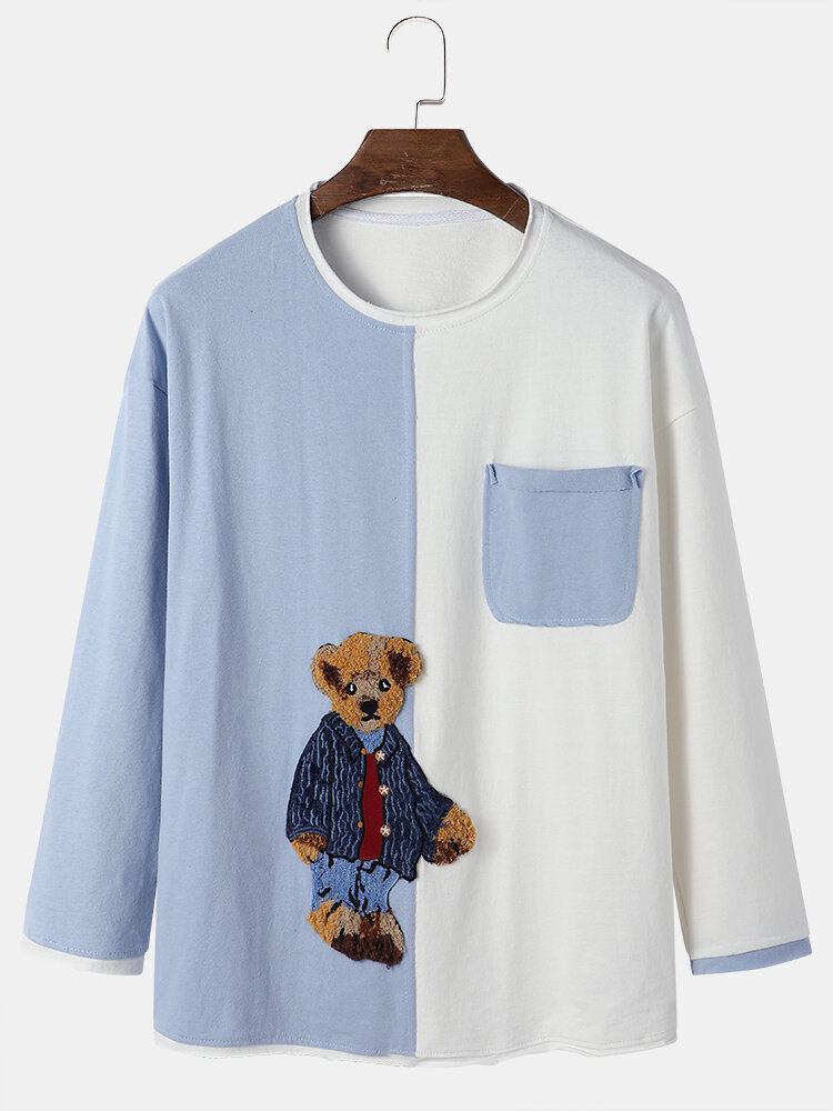 Mænd Teddy Tegneserietrykt Preppy Youngster Patchwork Top T-shirt