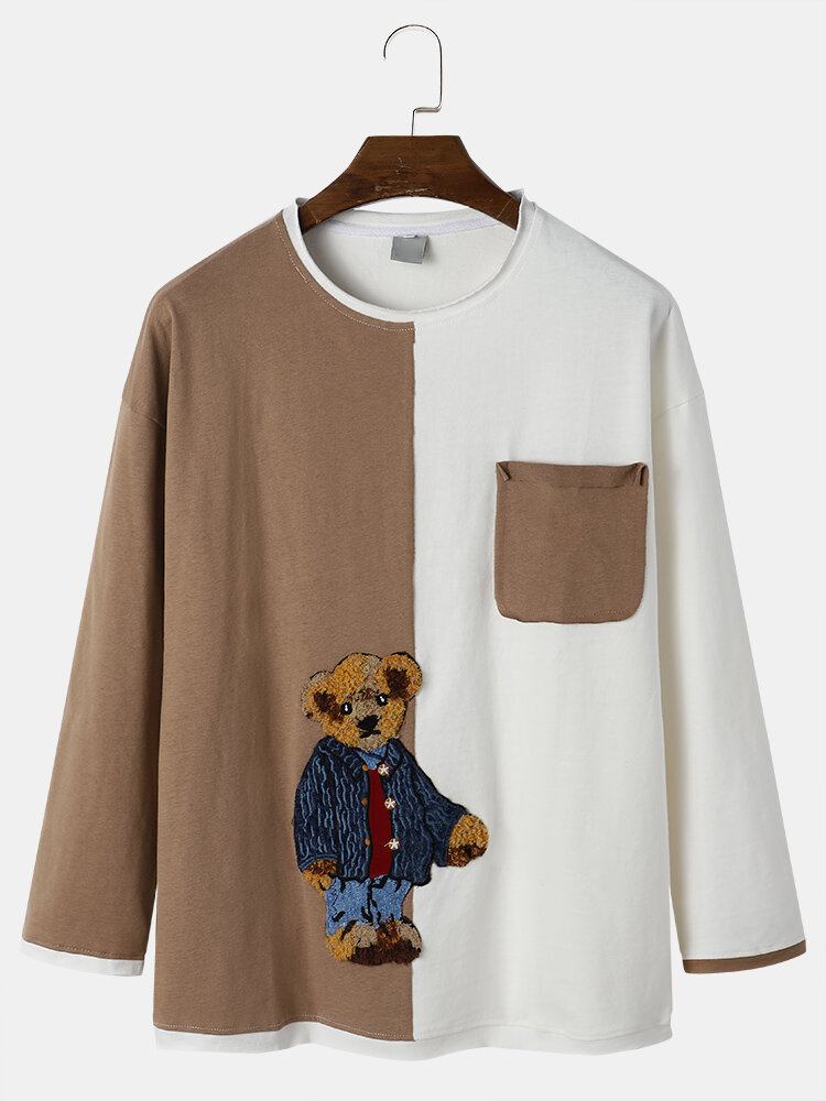 Mænd Teddy Tegneserietrykt Preppy Youngster Patchwork Top T-shirt