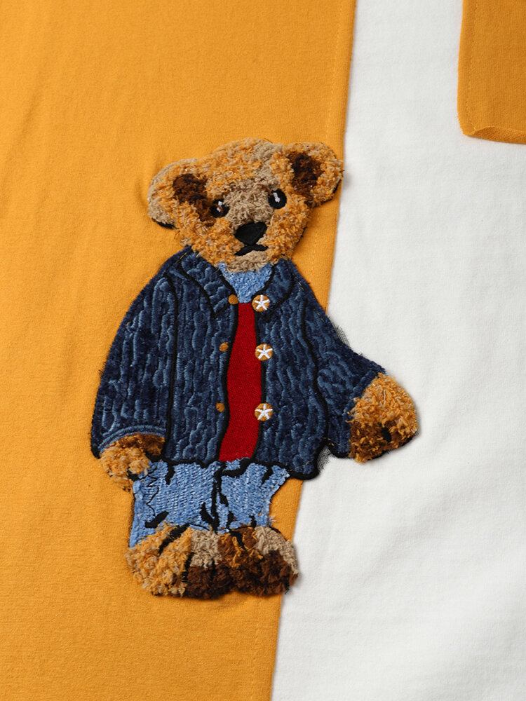 Mænd Teddy Tegneserietrykt Preppy Youngster Patchwork Top T-shirt