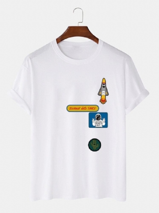 Mænd Tegneserie-astronaut Rakettryk O-hals 100% Bomuld T-shirt