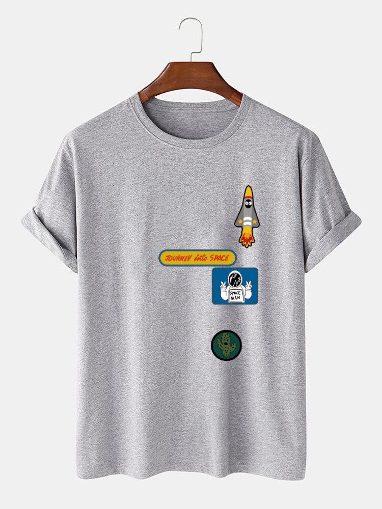 Mænd Tegneserie-astronaut Rakettryk O-hals 100% Bomuld T-shirt