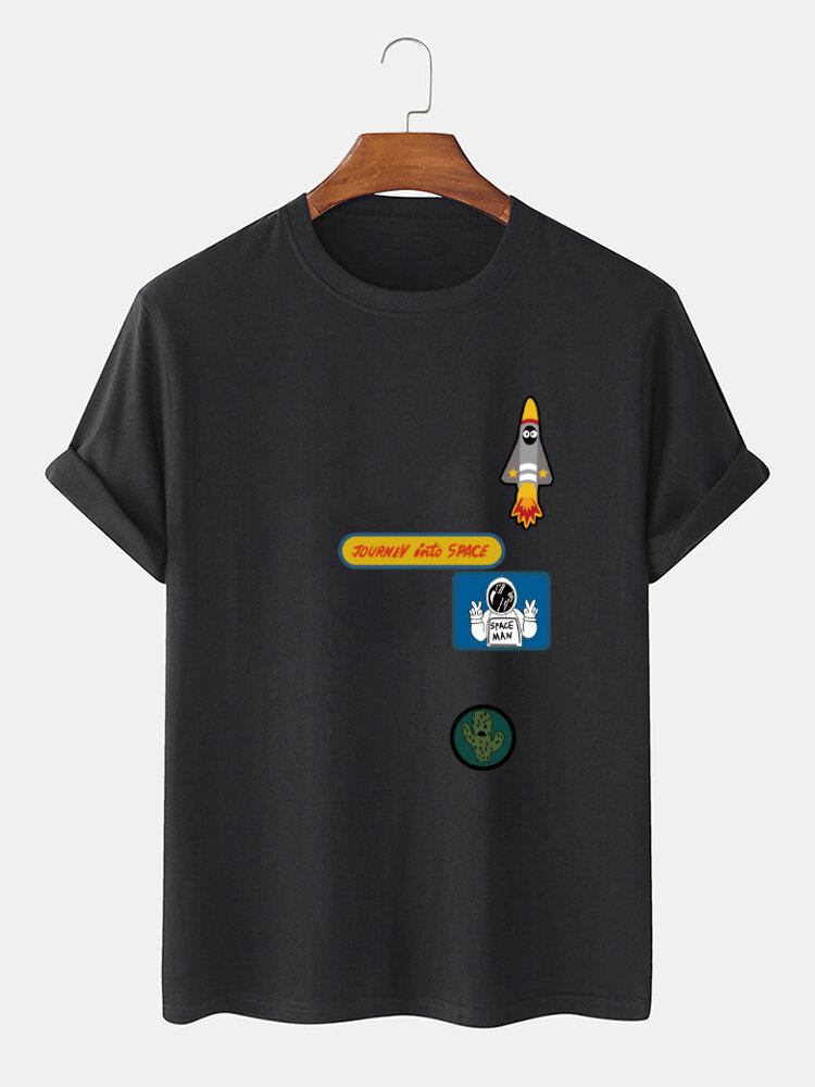 Mænd Tegneserie-astronaut Rakettryk O-hals 100% Bomuld T-shirt