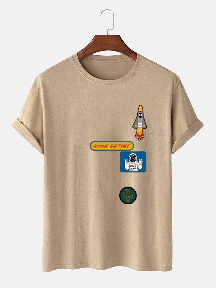 Mænd Tegneserie-astronaut Rakettryk O-hals 100% Bomuld T-shirt