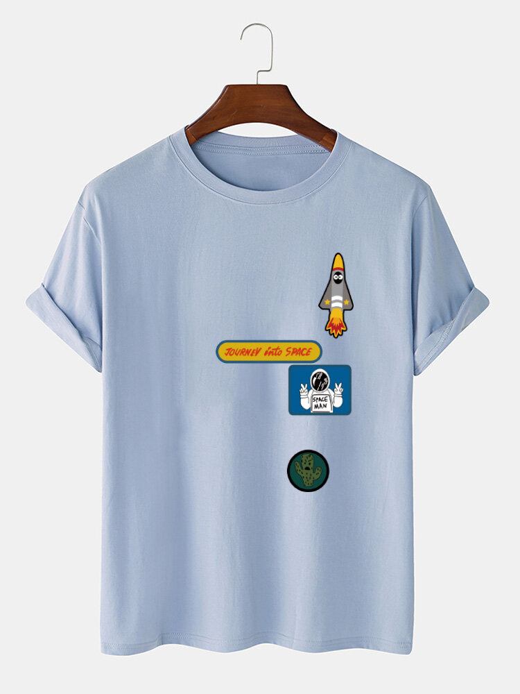 Mænd Tegneserie-astronaut Rakettryk O-hals 100% Bomuld T-shirt