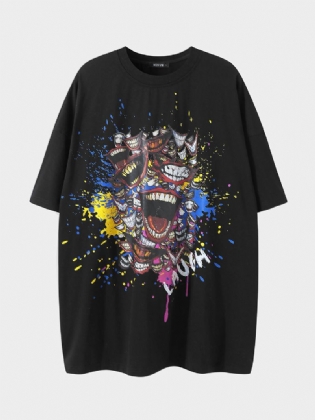 Mænd Tegneserie Farverigt Klovnetryk Street Graffiti Casual T-shirt