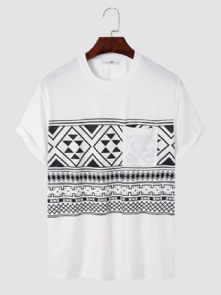 Mænd Tribal Print Brystlomme Rund Hals Bløde Korte Ærmer Afslappede T-shirts