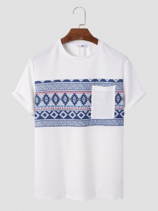 Mænd Tribal Print Brystlomme Rund Hals Bløde Korte Ærmer Afslappede T-shirts