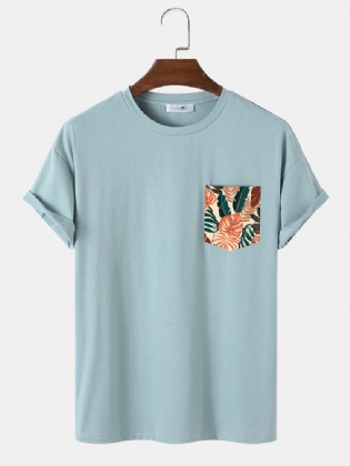 Mænd Tropical Leaf Brystlommeprint Casual Kortærmede T-shirts