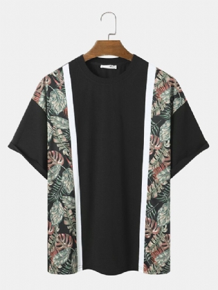 Mænd Tropical Leaf Print Patchwork Rundhals Bløde Kortærmede Casual T-shirts