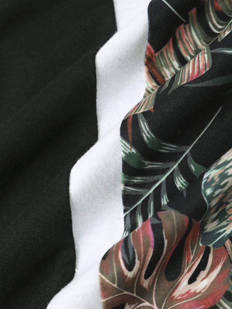 Mænd Tropical Leaf Print Patchwork Rundhals Bløde Kortærmede Casual T-shirts