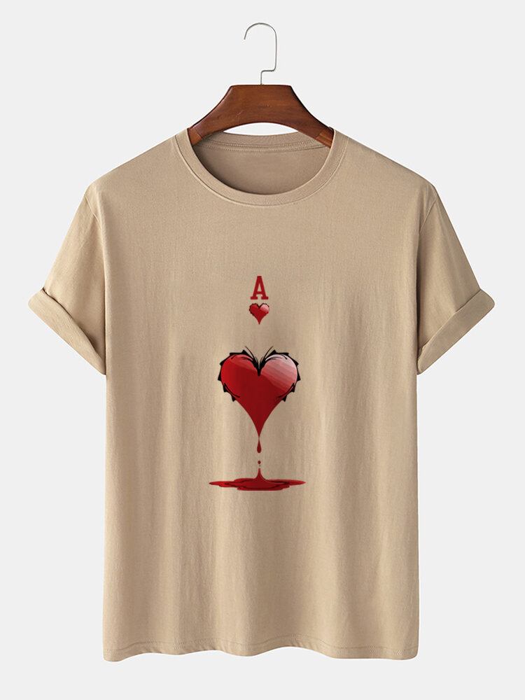 Mænds 100% Bomuld Ace Of Hearts Poker Print Kortærmede T-shirts