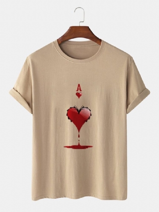 Mænds 100% Bomuld Ace Of Hearts Poker Print Kortærmede T-shirts