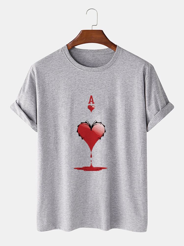 Mænds 100% Bomuld Ace Of Hearts Poker Print Kortærmede T-shirts