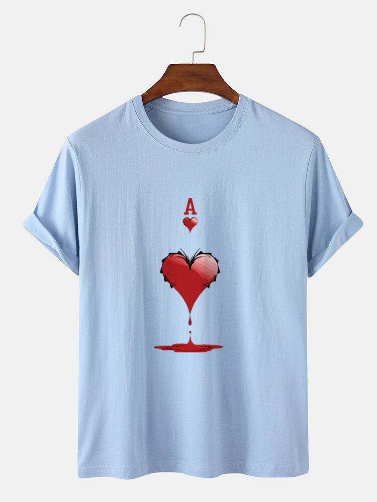 Mænds 100% Bomuld Ace Of Hearts Poker Print Kortærmede T-shirts