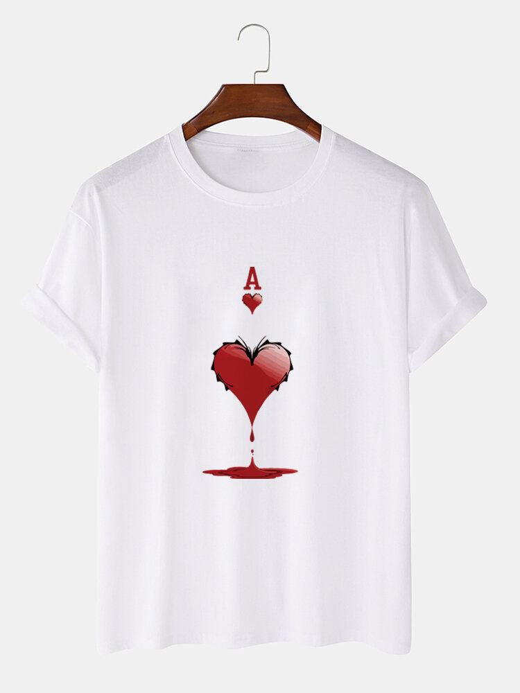 Mænds 100% Bomuld Ace Of Hearts Poker Print Kortærmede T-shirts