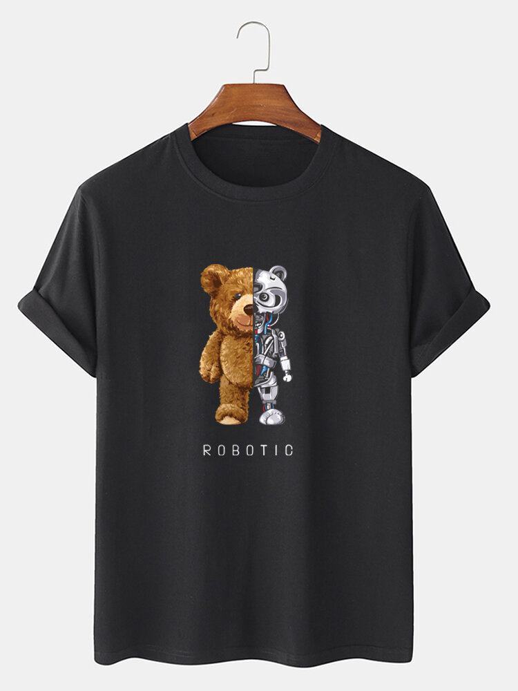 Mænds 100% Bomuld Bear Graphics Kortærmet T-shirt