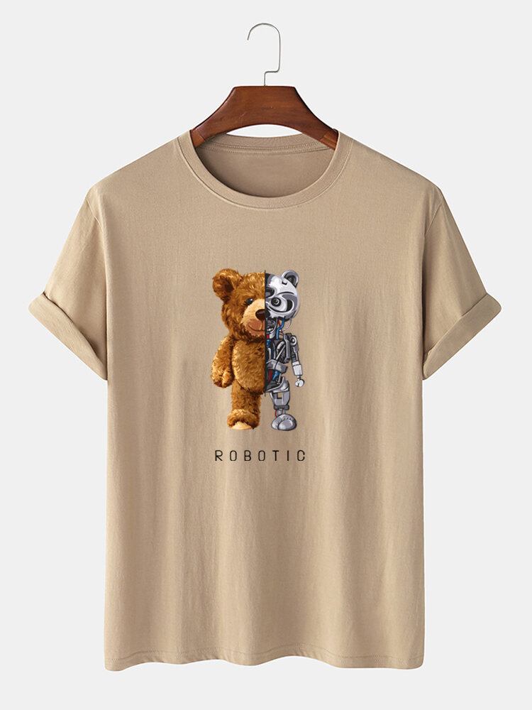 Mænds 100% Bomuld Bear Graphics Kortærmet T-shirt