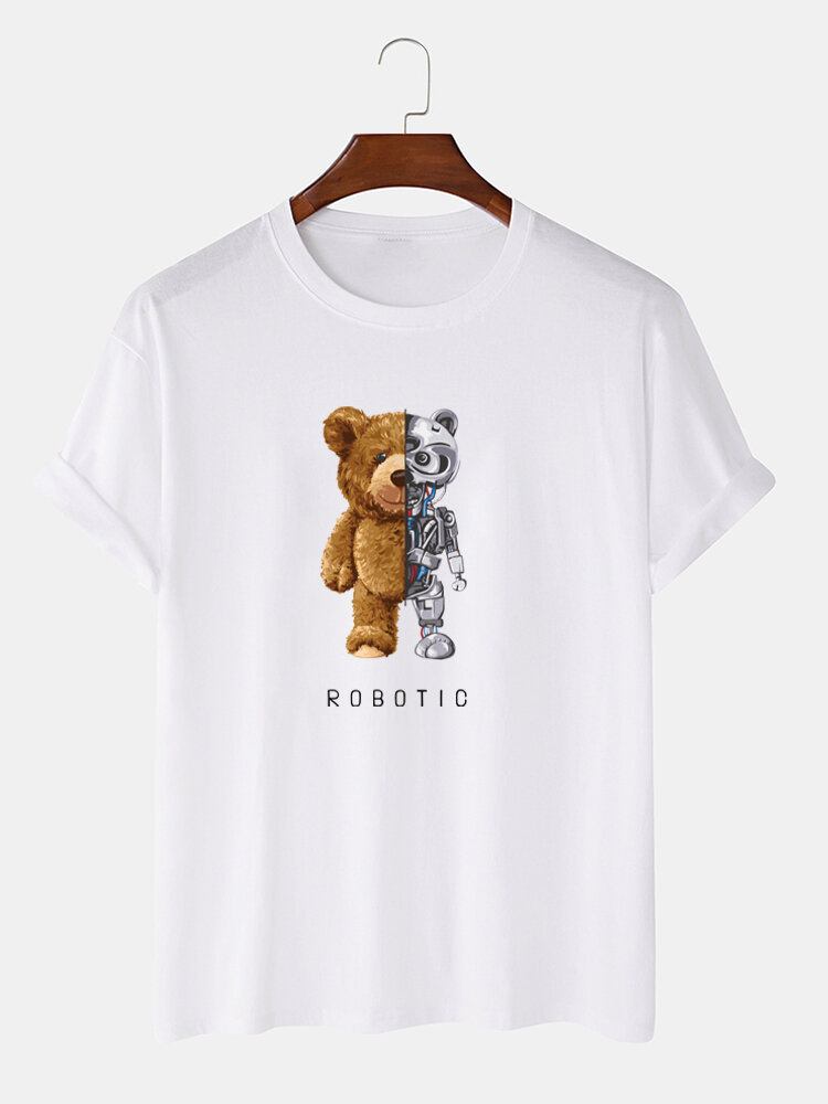 Mænds 100% Bomuld Bear Graphics Kortærmet T-shirt