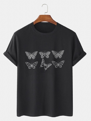 Mænds 100% Bomuld Butterfly Grafik Kortærmede T-shirts Med Rund Hals