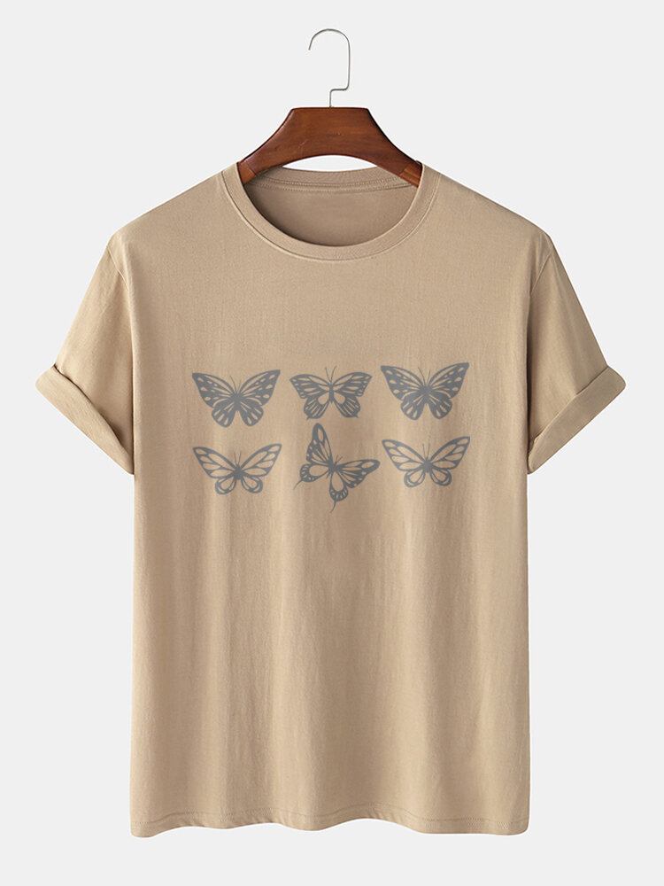 Mænds 100% Bomuld Butterfly Grafik Kortærmede T-shirts Med Rund Hals