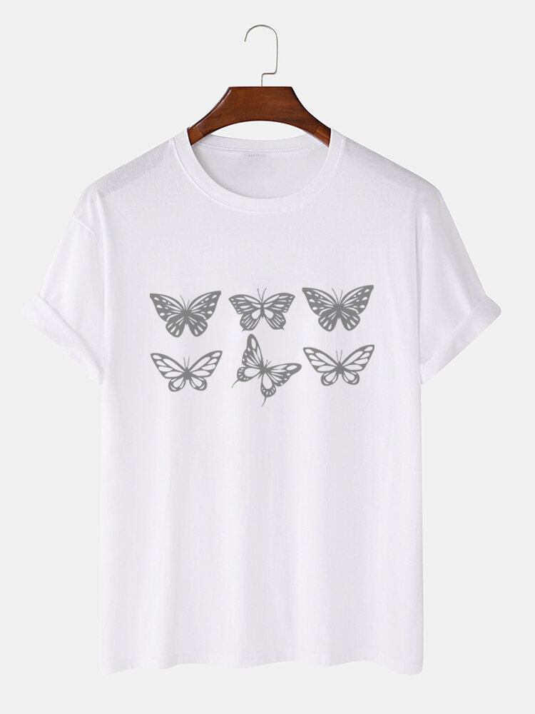 Mænds 100% Bomuld Butterfly Grafik Kortærmede T-shirts Med Rund Hals