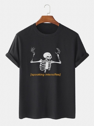 Mænds 100% Bomuld Halloween Skelet Letter Print Kortærmede T-shirts