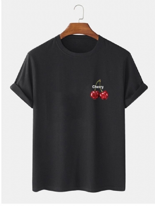 Mænds 100% Bomuld Kirsebærmønster Med Brevtryk Kortærmede T-shirts