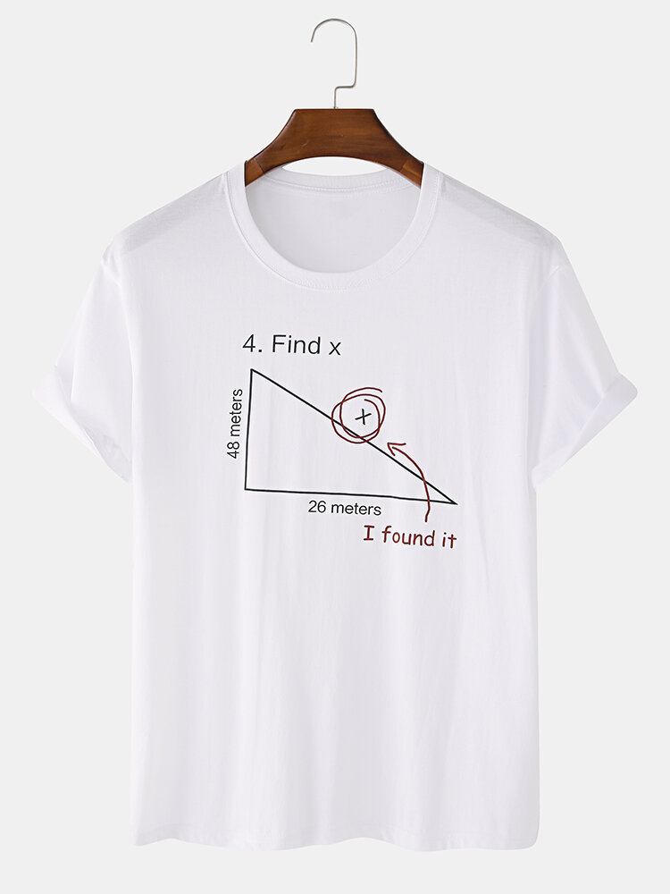 Mænds 100% Bomuld Matematik Geometri Print Kortærmede T-shirts