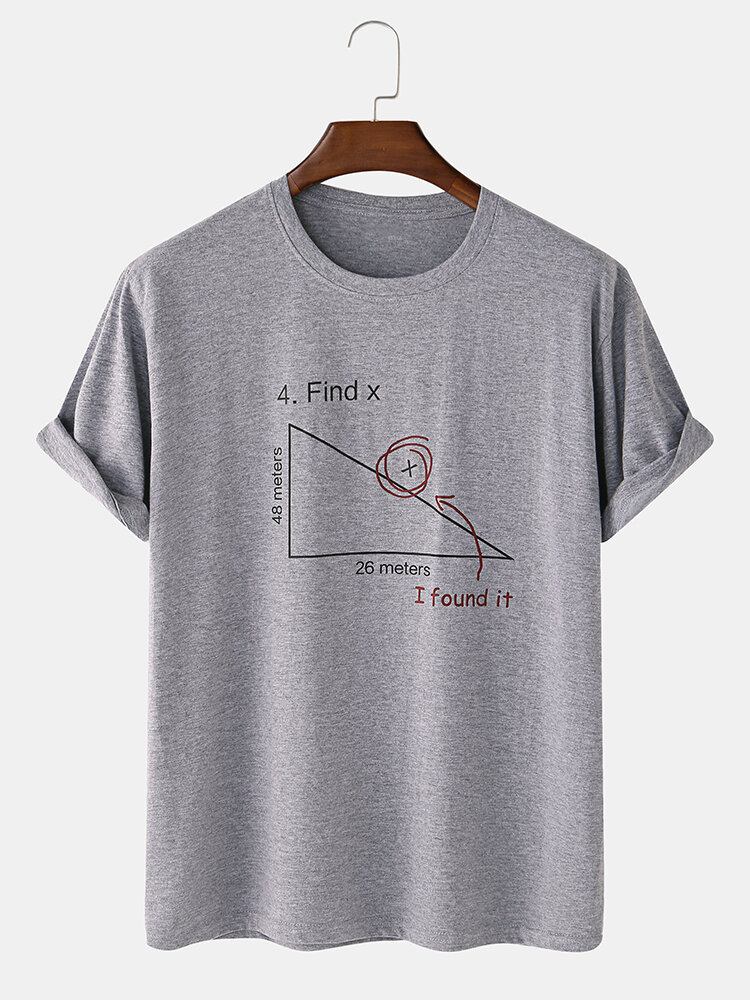 Mænds 100% Bomuld Matematik Geometri Print Kortærmede T-shirts