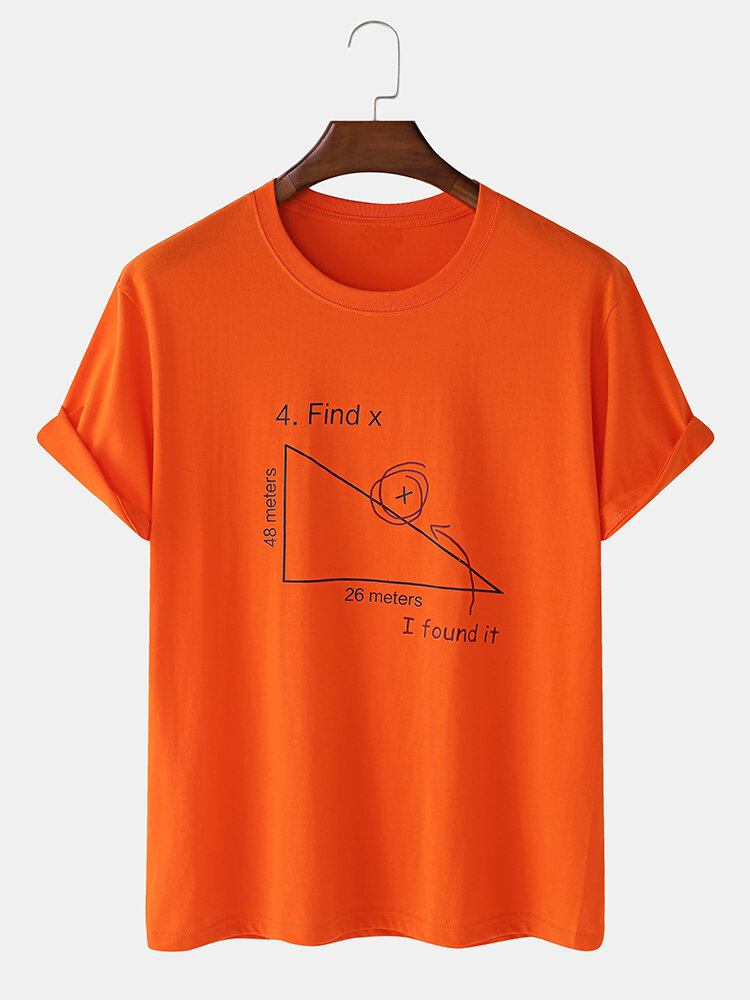 Mænds 100% Bomuld Matematik Geometri Print Kortærmede T-shirts