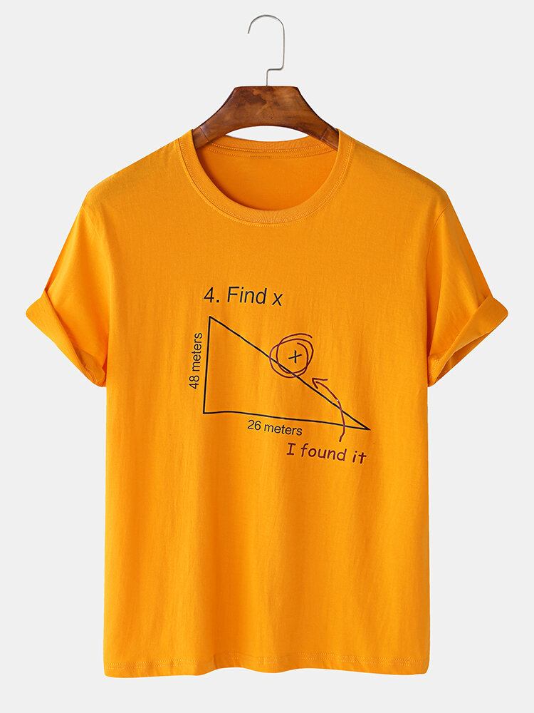 Mænds 100% Bomuld Matematik Geometri Print Kortærmede T-shirts