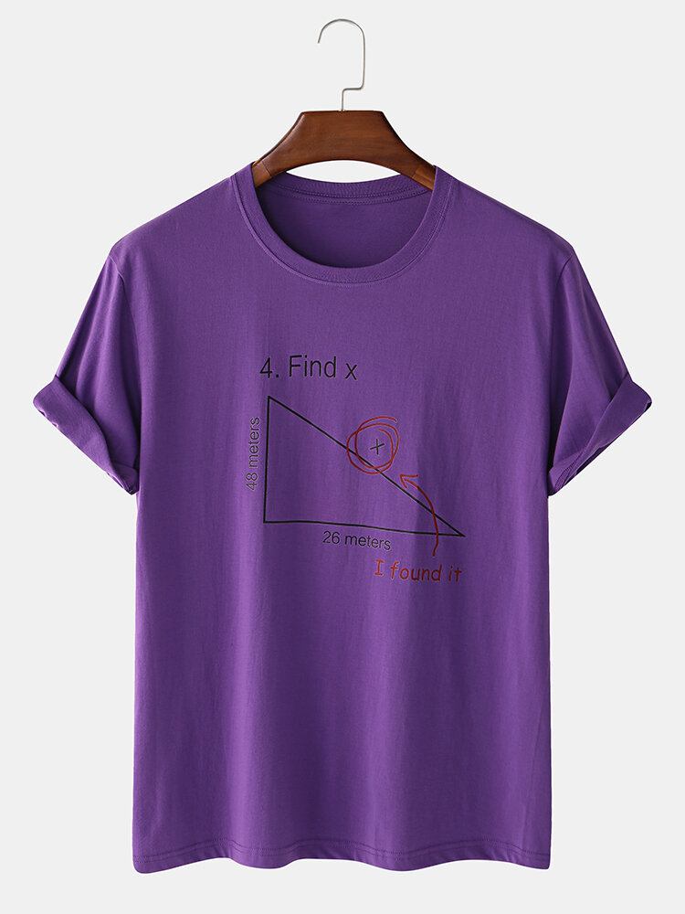 Mænds 100% Bomuld Matematik Geometri Print Kortærmede T-shirts