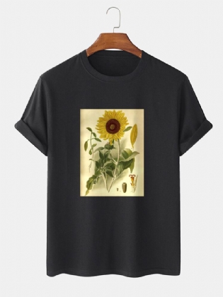 Mænds 100% Bomuld Plante Blomsterprint Kortærmede T-shirts